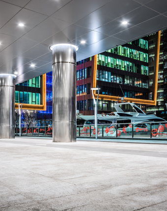 Commercial building interior with modern LED lighting installed across open-plan workspace areas