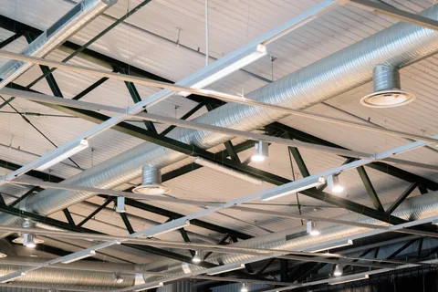 Industrial facility ceiling structure during an electrical project